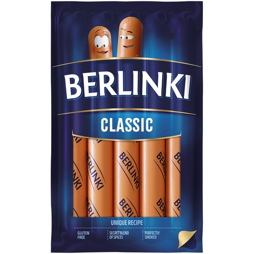 [23206] "BERLINKI" Сосиски из свинины и курицы, копчёные, ошпаренные