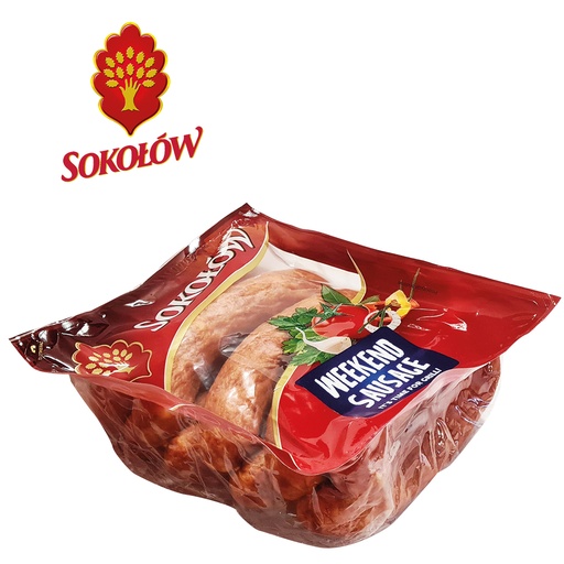 [23232] Varkens- en rundvleesworst "Weekendworst", middelgrof gehakt, gerookt en gebraden, gezouten.