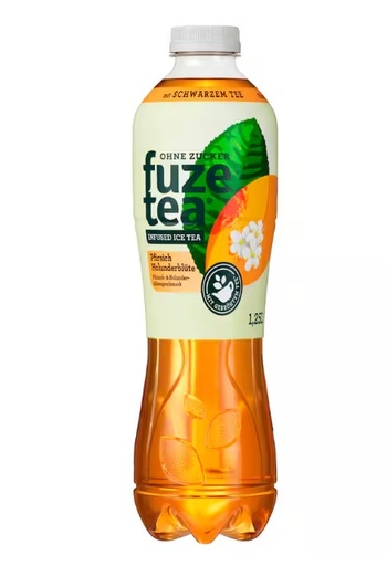 Fuze Tea Zwarte Thee Perzik Vlierbloesem - Caloriearm verfrissend drankje met gezette zwarte thee en perzik- en vlierbloesemsmaak.