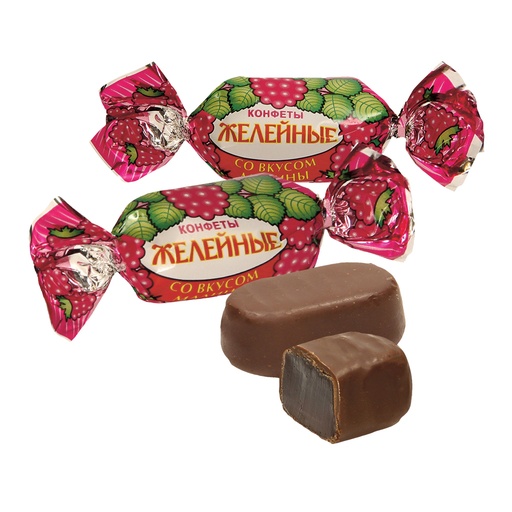 [91471] Gelei-confect met frambozensmaak, omhuld met chocolade