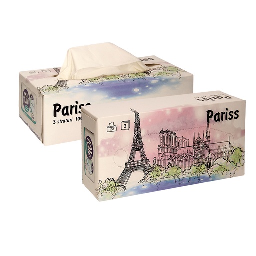 [95577] "Pariss" Fijne cosmetische tissues, 3-laags, 100 vellen 100% cellulose