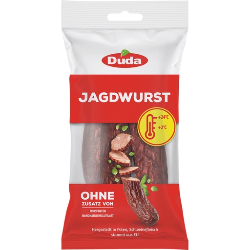 [23213] "Jachtsalami" Varkensvleesworst middelgrof gehakt, gerookt, gebraden, gedroogd.
