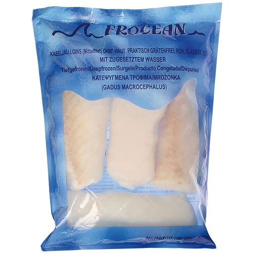 [01190] Kabeljauwfilets (middenfilet) zonder huid, praktisch gratenvrij, rauw, geglazuurd, diepgevroren, IQF, met toegevoegd water 180/220