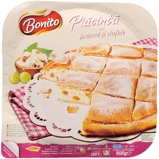 [02266] Yufkateiggebak - Gebak van uitgerekt strudeldeeg met een zoete roomkaas- en rozijnenvulling, diepgevroren