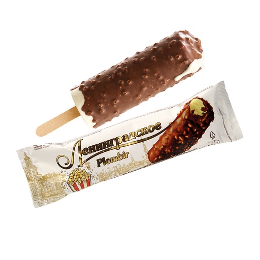 [04128] Plombir ijs met popcorn smaak en wafelstukjes in cacao-houde