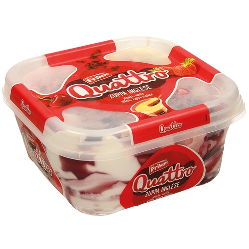 [04537] "Quattro Zuppa"-mix van ijs met Zuppa Inglese*-smaak, aardbeismaak, vanillesmaak en kersensmaak met aardbeien- en kersensaus