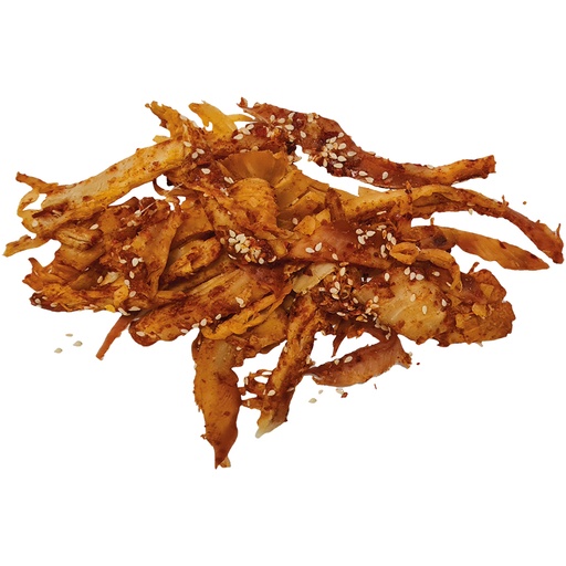 [11333] Snack van reuzeninktvis (Dosidicus gigas) met sesam en chili in reepjes, gezouten en gedroogd