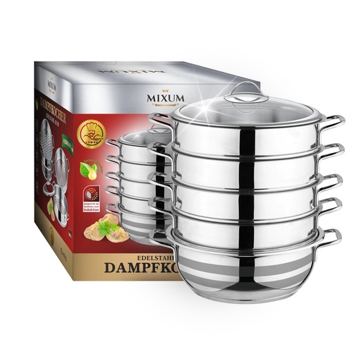 [95135] Stoomkoker Premium 30 Mantowarka, Glazen deksel, Gardampkookpan, Hoogwaardige kwaliteit