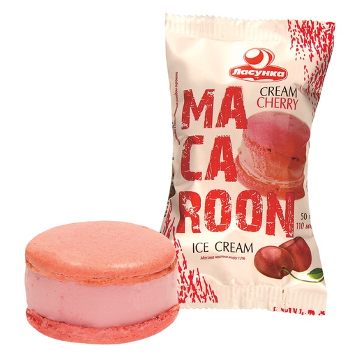 [04192] "Macaroon kers" IJs met kersensmaak tussen roze amandelmeringue-koekjes