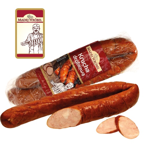 [23390] Gevogelte bouillonworst, middelgrof, verfijnd met rooksmaak, bevat soja-eiwit hydrolysaat en melkeiwitproduct "Krucha drobiowa"