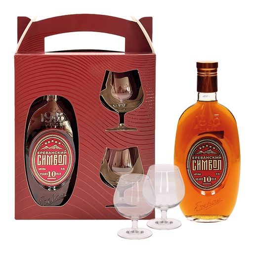 [68576] Armenische sterke drank "Symbool van Jerevan", 10 jaar oud, geschenkset met 2 glazen, 40 % vol.