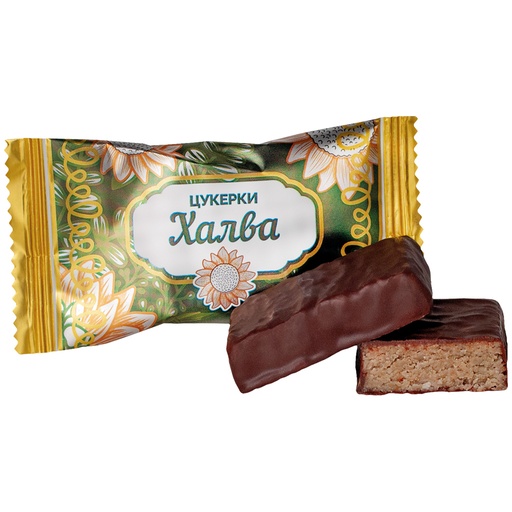 [91243] "Halva" Zonnebloemkrokant in cacao-houdende vetglazuur