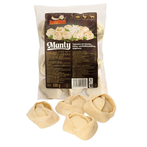 [02372] "Манты" — пельмени с начинкой из свинины, курицы и говядины, замороженные