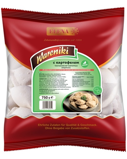 [02411] Wareniki deegwaren met aardappelen (diepgevroren) vegan