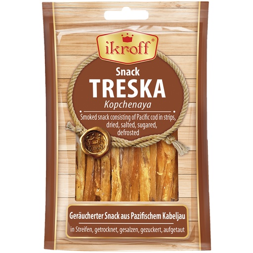 [11211] "IKROFF" Копченая Закуска из трески соломкой, сухая и солена