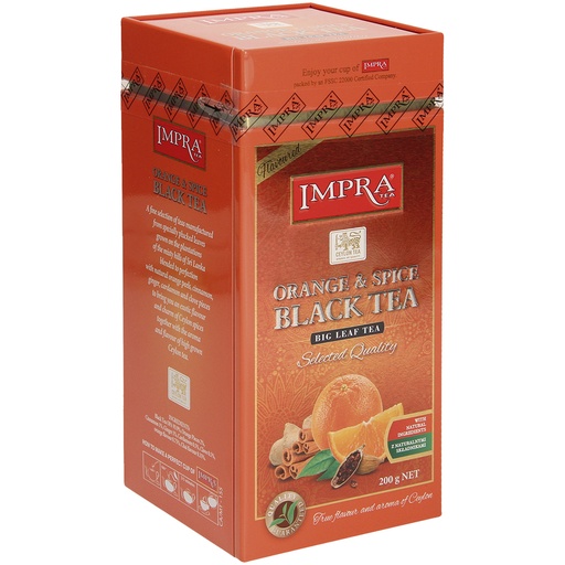 [58937] Sinaasappel & Specerij Zwarte Thee - Gearomatiseerde Zwarte Thee "Ceylon Orange Pekoe" met sinaasappelstukjes en specerijen, met sinaasappel- en masala-chai-smaak