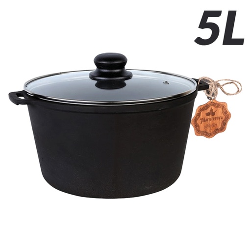 Gietijzeren kookpan met glazen deksel, 5 L
