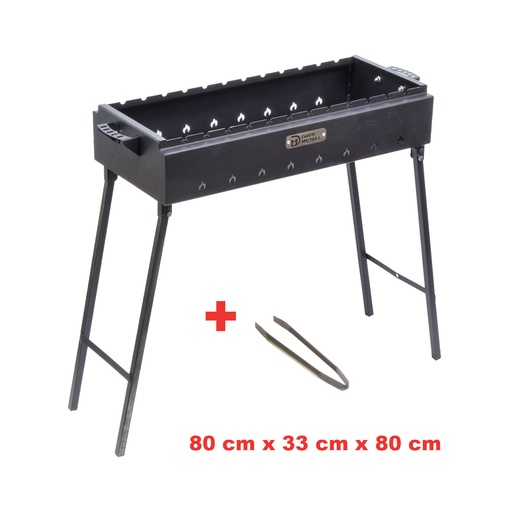 Grill met opvouwbare poten en tang, HLB: 80x33x80 cm, staal 2 mm