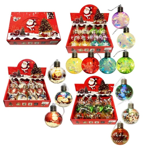 Kerstbal "LED" 8 cm, SET van 12 stuks, verschillende kleuren
