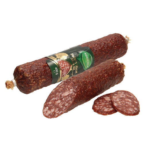 [23173] Salami Uscat Mozaic - Rohworst van varkens- en rundvlees met toevoeging van plantaardige eiwitten en suikers, gerookt, luchtgedroogd