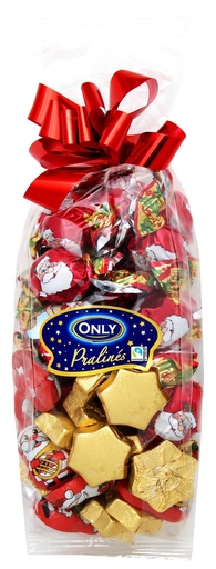 Melkchocolade pralinemix met hazelnootcrème vulling en granen, melkcrème vulling en hazelnootcrème vulling