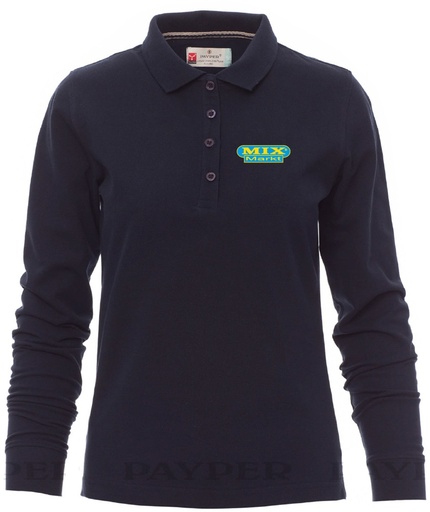 Dames Poloshirt Katoen Premium Beste Prijs Langarm Geborduurd, XS-XXL, Zwart
