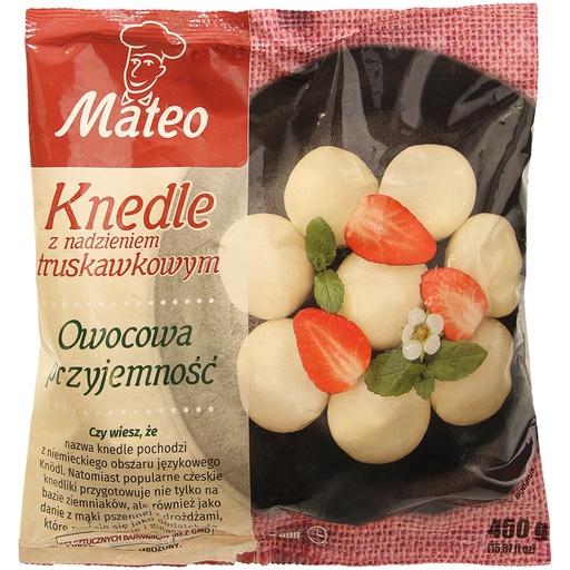 [02539] Knödel naar Pools recept van aardappelvlokken en aardappelzetmeel, met aardbeivulling, diepgevroren "Knedle z nadzieniem truskawkowym"