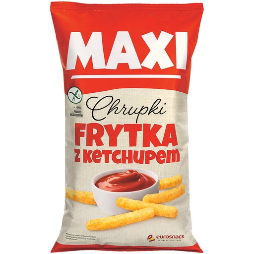 Maïs-snack met ketchup smaak in de vorm van frietjes