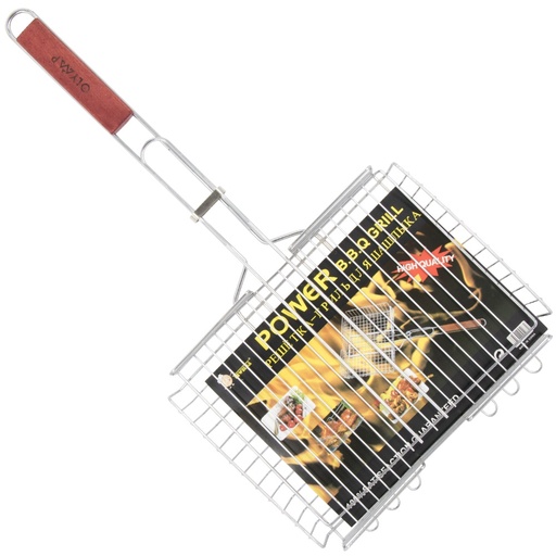 Grillrooster van roestvrij staal met houten handvat, 0,8 kg, 24 x 33 x 5 cm
