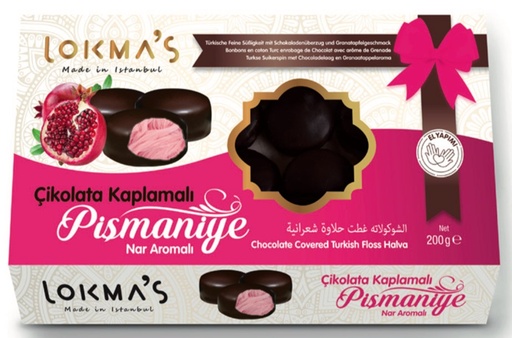 Turkse fijne zoetigheid met chocoladecoating en granaatsmaak