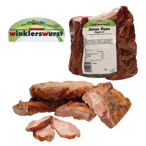 [24325] Dunne rib (ribbels) met vloeibare kruiden, gezouten, gekookt en gerookt