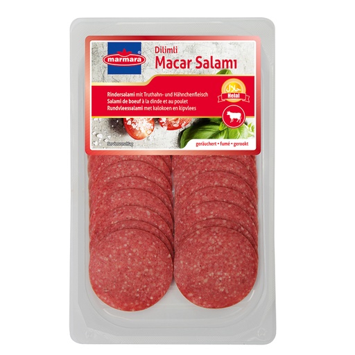 Rindersalami met kalkoen- en kippenvlees, gerookt