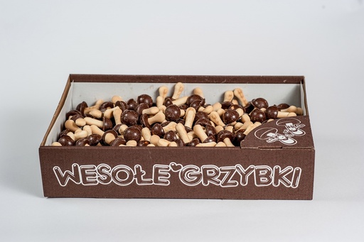 Koekjes "Gelukkige Paddenstoelen" met zwarte chocoladelaag