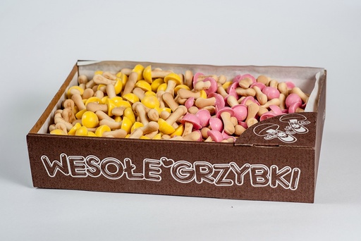 Koekjes "Gelukkige Paddenstoelen" met aardbeien- en bananenglazuur