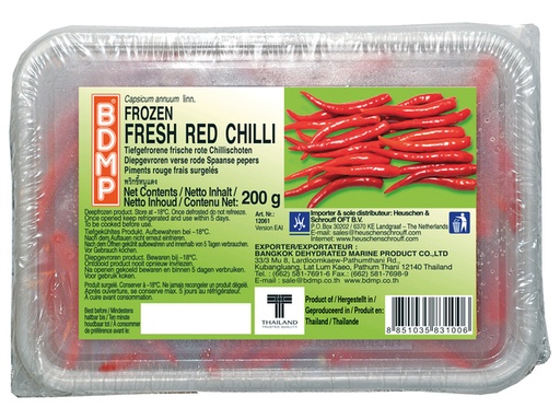 Verse rode chilischoten, diepgevroren