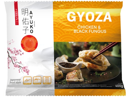 Japanse deegwaren "Gyoza" gevuld met kip en zwarte paddenstoel, diepgevroren