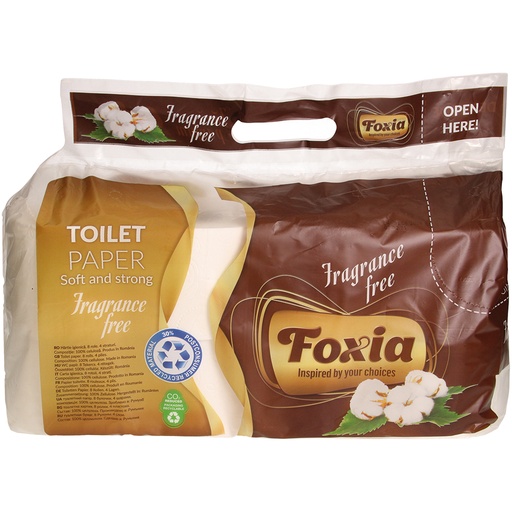 [95198] "Foxia"-Toiletpapier, 4-laags (8 rollen x 140 vellen). Geurloos