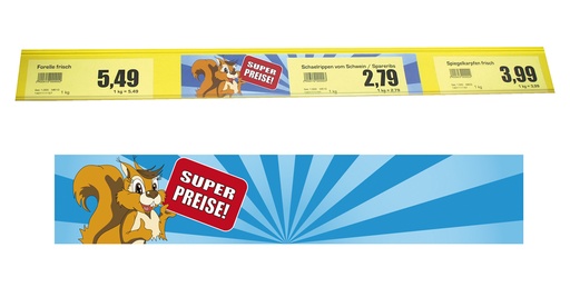Actiestrepen "Superprijzen" voor prijsrails. Levertijd: 1 week