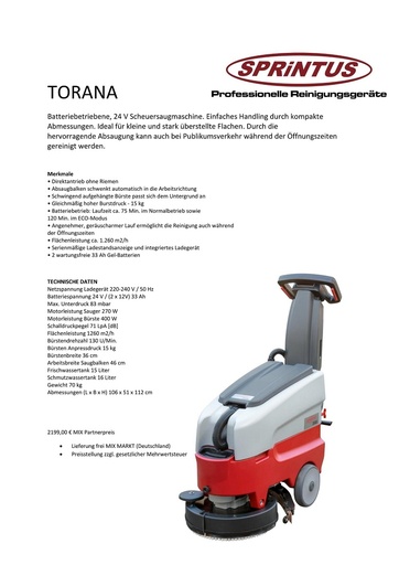 Schrobzuigmachine "TORANA" 15" incl. Borstel (incl. verzending binnen Duitsland / buitenland op aanvraag)
