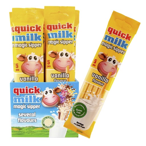 Drinkrietjes, oplosbare suikergranulaat met vanillesmaak, 5-pack