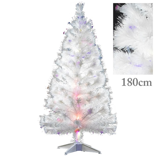 Kunstkerstboom in het wit met kleurveranderende lichtvezels, 180 cm, inclusief netadapter en standaard