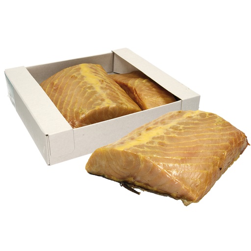 [10187] Steurfilet stukjes (Acipenser schrencki x Huso dauricus) met huid, koudgerookt