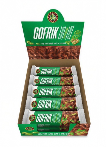 Gofrik — вафельный батончик с молочным шоколадом, фисташковым кремом и кусочками фисташек, 24 × 6