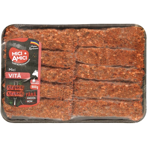 [00917] Röllen van gehaktbereiding "Mici Vita" met rundvlees, met toegevoegd drinkwater, met vleesaroma, diepgevroren