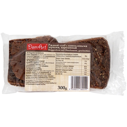 [76014] Roggebrood met hennepzaad, gesneden.